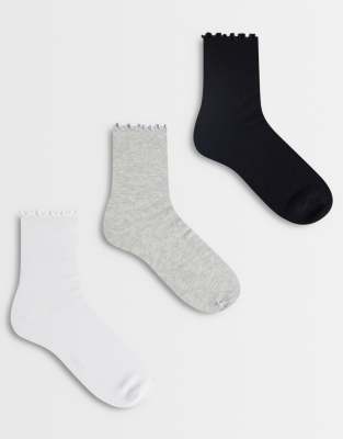 Accessorize 3 pack frill trim socks in neutrals yellow