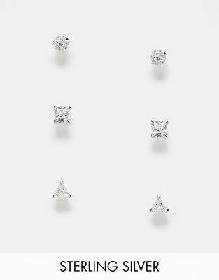 Accessorize 3 pack gem stud earrings in sterling silver