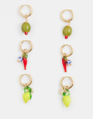 Accessorize Accessorize 3 pack glass fruit huggie earrings in multi