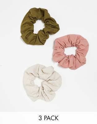 Accessorize 3 pack linen hair scrunchies in neutrals-Multi