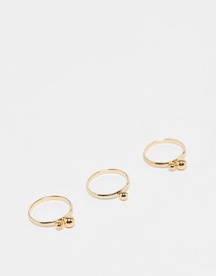Accessorize 3 pack metal ball rings in gold