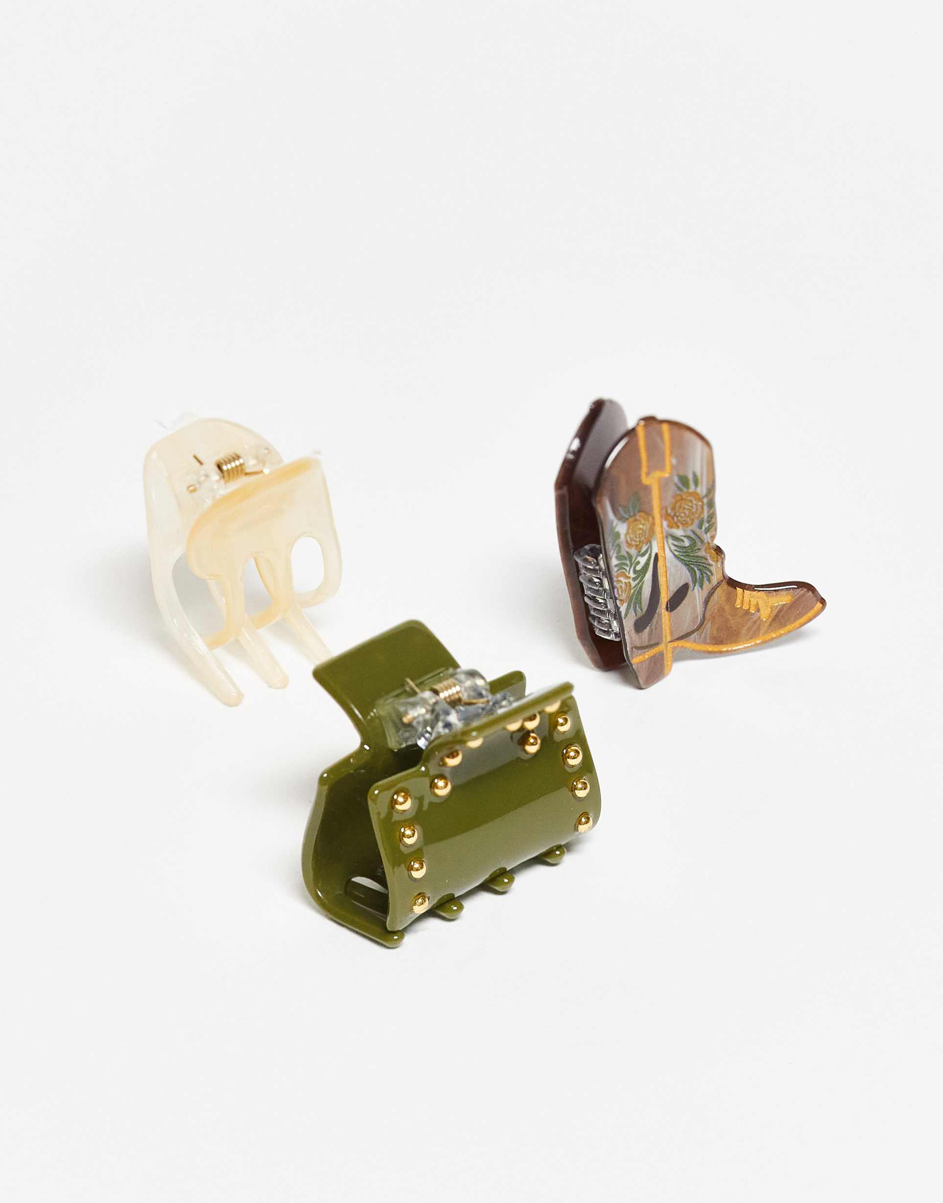 accessorize 3-pack mini mixed studded hair claws in multi