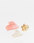 [Accessorize] Accessorize 3 pack of mixed floral hair claws in multi No Size Multi coloured