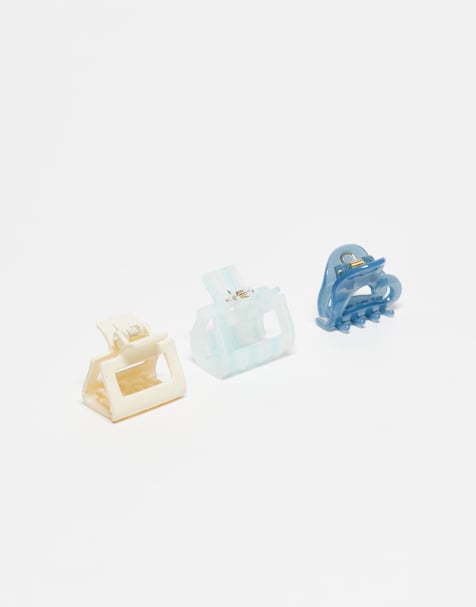 Accessorize 3 pack paris heart resin hair clip in blue - view 1