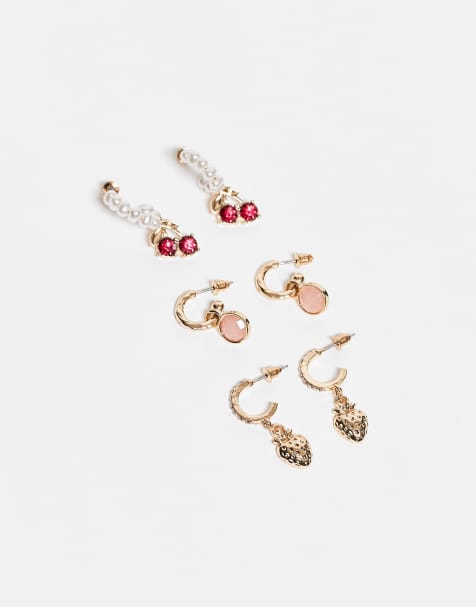 Accessorize 3 pack pink faux pearl huggie earrings in pink - view 1