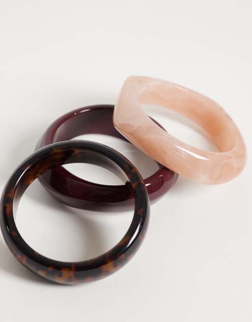 Accessorize 3 pack resin bangles in burgundy, tort and pink, 2 of 3