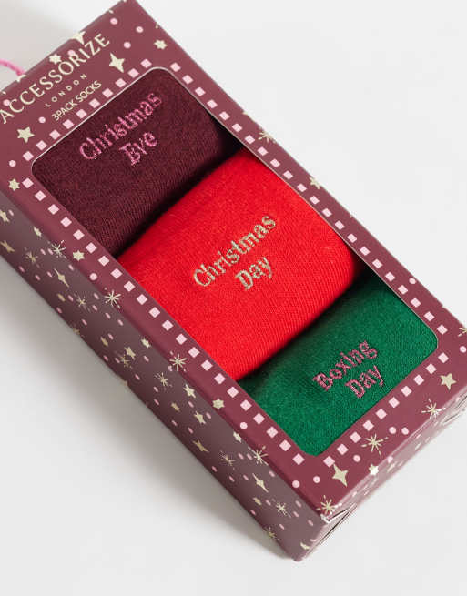 Accessorize 3 pack slogan sock gift box in multi colours, 3 of 3