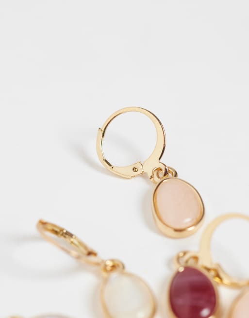 Accessorize 3-pack små stencreoler i rosa och burgundy, 4 av 4