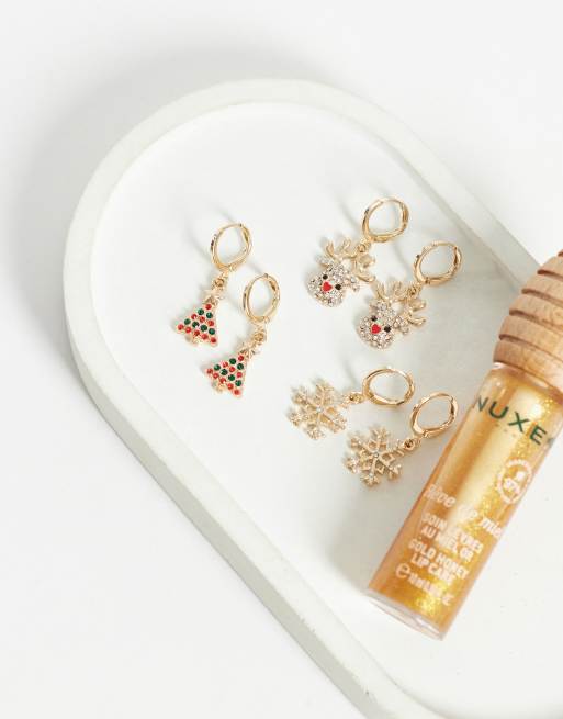 Accessorize 3 pack sparkle huggie earrings in gold, 2 of 5