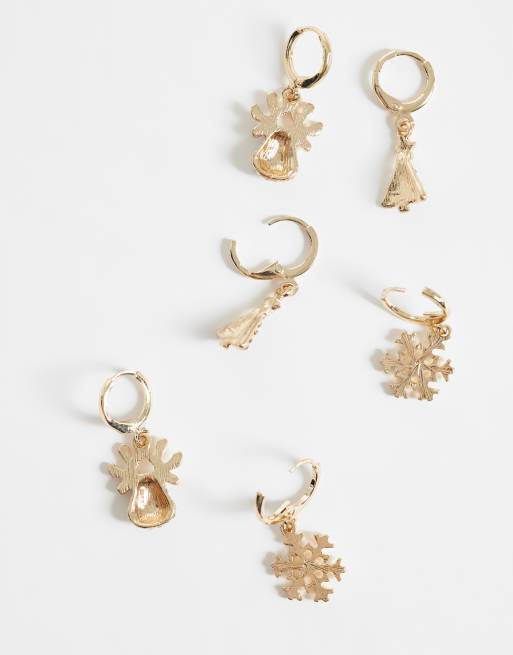 Accessorize 3 pack sparkle huggie earrings in gold, 3 of 5