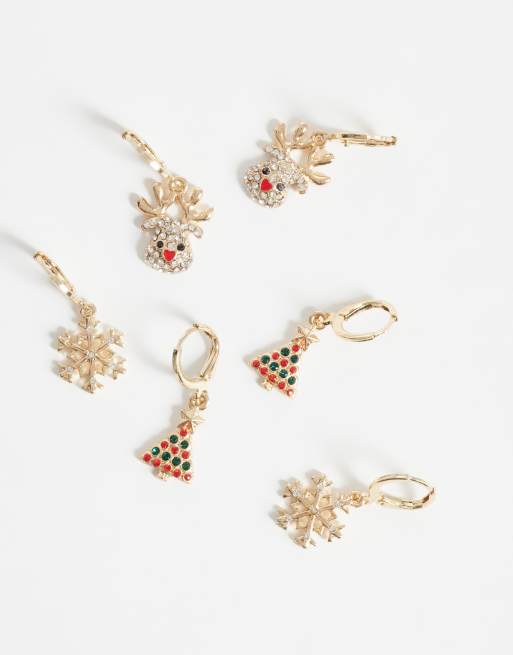 Accessorize 3 pack sparkle huggie earrings in gold, 4 of 5