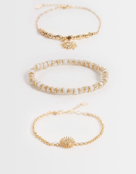Accessorize 3-pack sun/beaded anklets in gold - view 1