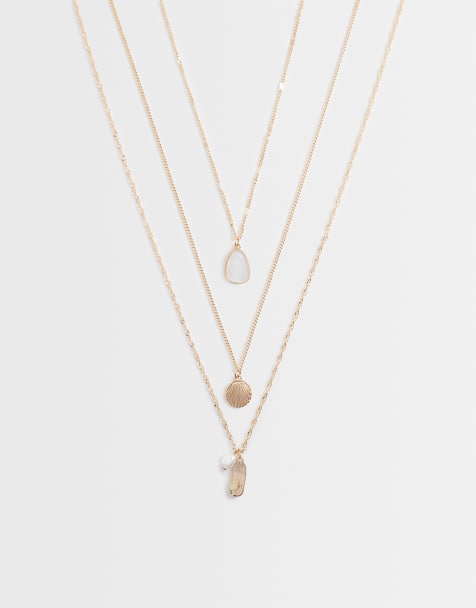 Accessorize – 3-reihige, zarte Halskette in Goldoptik mit Muscheldetails - view 1