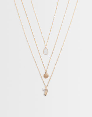 Accessorize 3 Row Delicate Shell Necklace In Gold