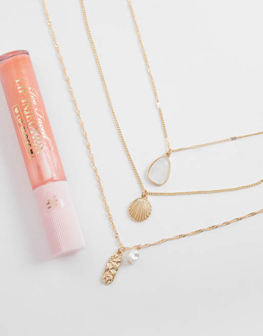 Accessorize 3 row delicate shell necklace in gold tone, 2 of 4