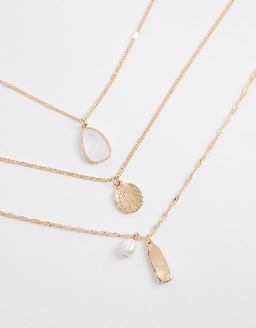 Accessorize 3 row delicate shell necklace in gold, 4 of 4