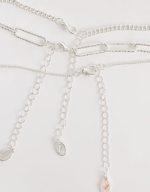 Accessorize 3 row delicate t bar necklace in silver, 3 of 4