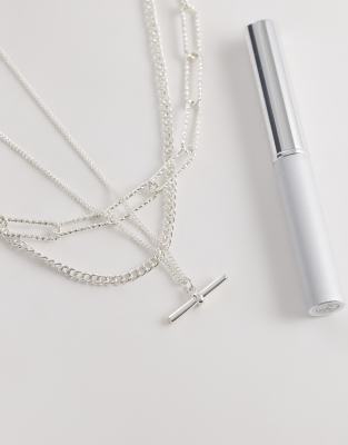 Accessorize 3 Row Delicate T-bar Necklace Stack In Metallic