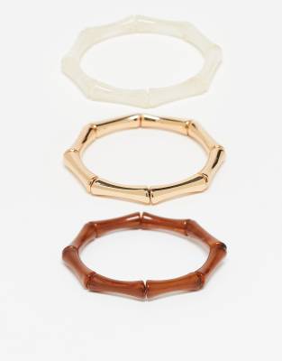 Accessorize - 3er-Pack elastische Armbänder in Bambusoptik in verschiedenen Farben-Bunt