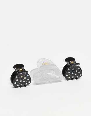 Accessorize - 3er-Pack glitzernde Herz-Haarklammern in verschiedenen Farben-Bunt