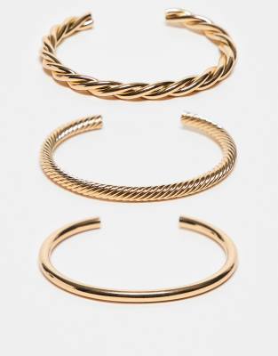 Accessorize - 3er-Pack goldfarbene Armreifen mit gedrehtem Design
