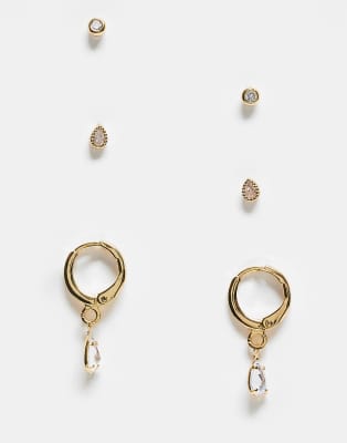 Accessorize - 3er-Pack Ohrringe in Gold-Optik mit Steinverzierung-Goldfarben