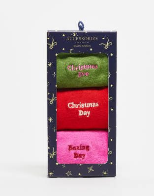 Accessorize - 3er-Pack Socken in verschiedenen Farben mit Slogan-Bunt