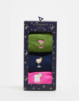 Accessorize - 3er-Pack Socken mit Details im Cocktail-Look-Bunt