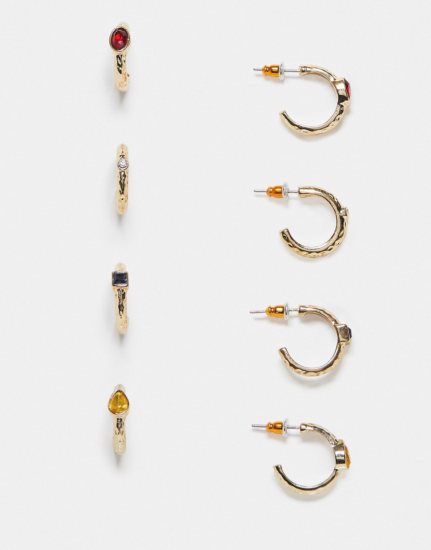 Accessorize 4 pack gem huggie hoop earrings in gold