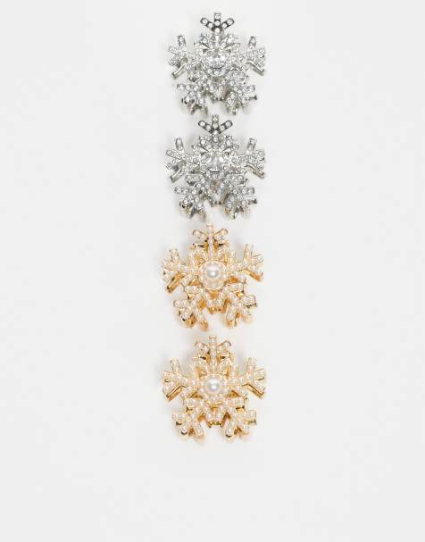 Accessorize 4 pack snowflake sparkle hair claw clips in gold and silver - view 1