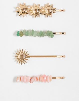 Accessorize Accessorize 4 pack sun stone hair slides in gold-Multi