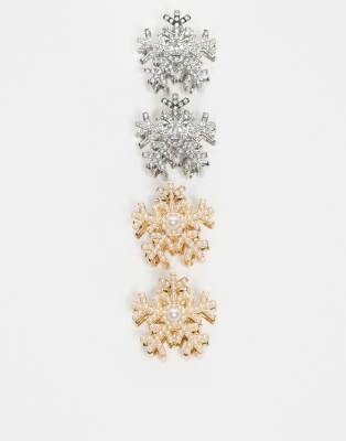 Accessorize - 4er-Pack Haarklammern in Gold und Silber mit glitzerndem Schneeflocken-Design-Goldfarben