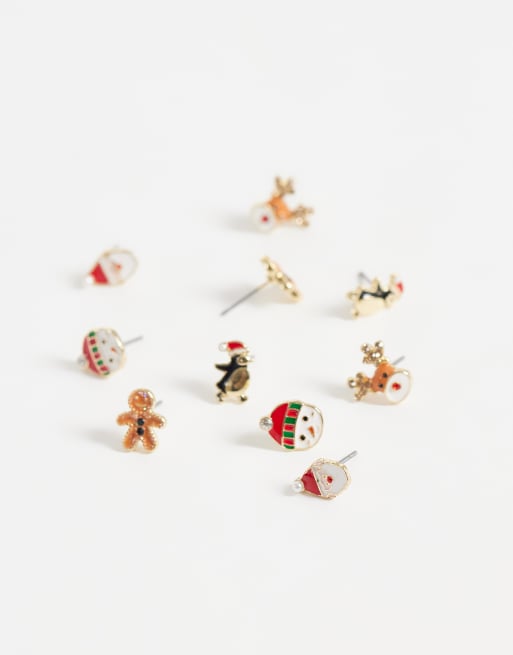 Accessorize 5 pack christmas friends studs in multi, 5 of 5