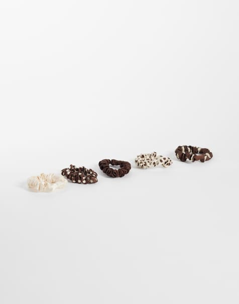 Accessorize 5-pack prickiga smala scrunchies i mörka neutrala färger - view 1
