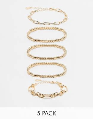 Accessorize - 5er-Pack goldfarbene Kettenarmbänder