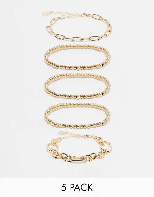 Accessorize – 5er-Pack goldfarbene Kettenarmbänder