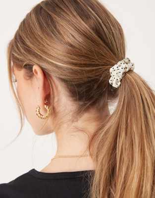 Accessorize - 5er-Pack schmale Scrunchie-Haargummis mit Punktemuster in Schwarz und Weiß