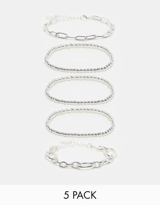 Accessorize - 5er-Pack silberfarbene Kettenarmbänder