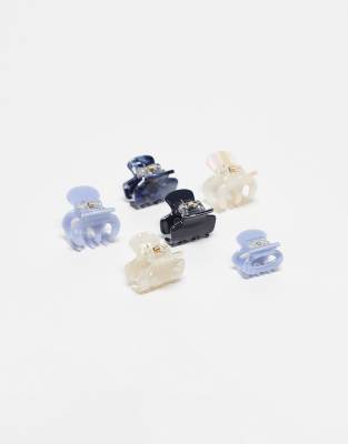 Accessorize Accessorize 6 pack blue mini hair claw clips in blue