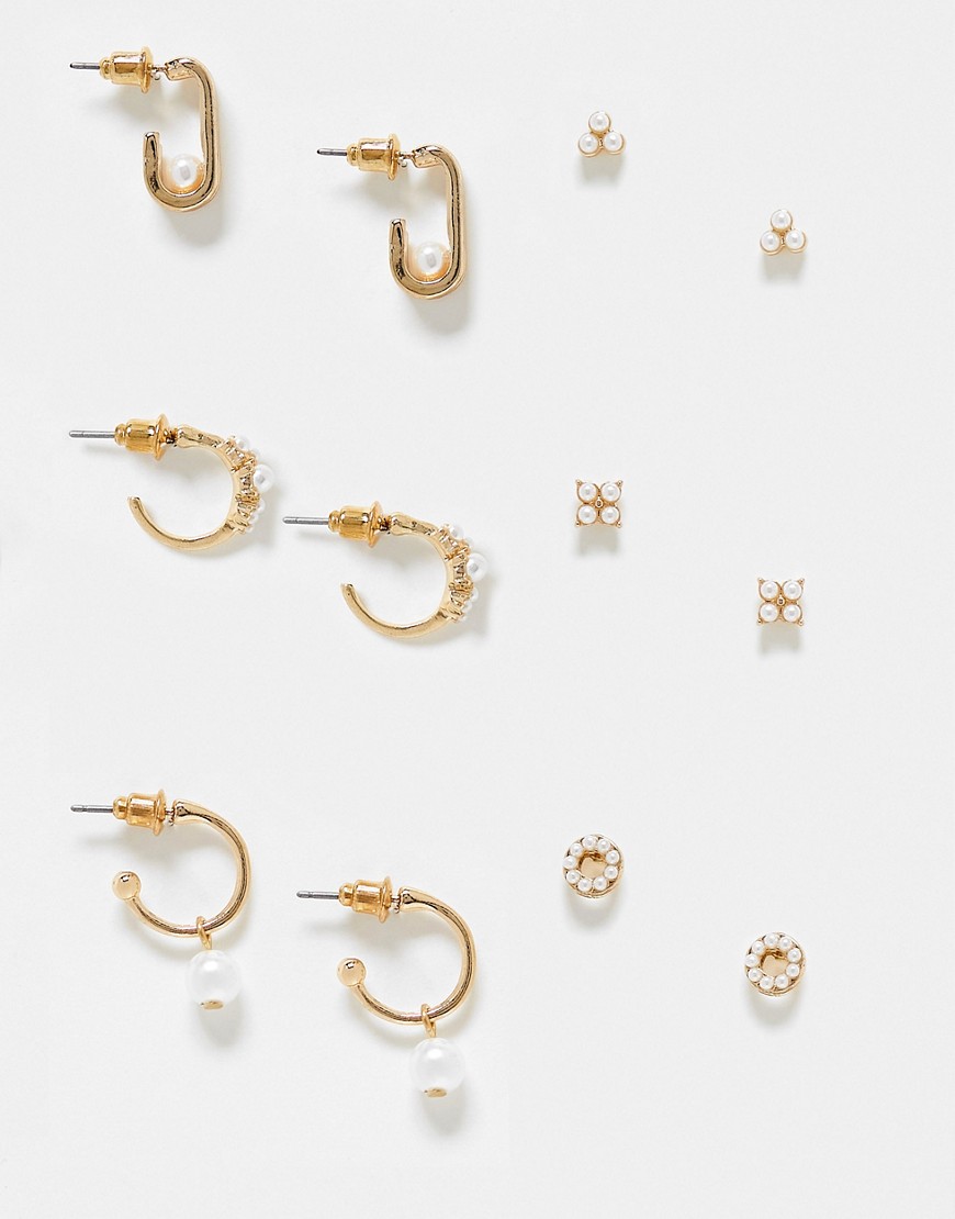 Accessorize 6 pack hoop & stud pearl set in gold