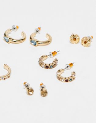 Accessorize 6 pack stud and gems hoop earrings in gold