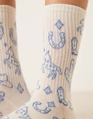 Accessorize All Over Printed Western Socks In Multi