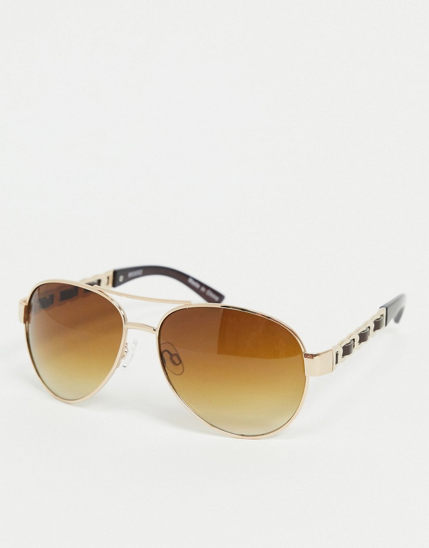 Accessorize Anna chain detail aviator sunglasses in gold