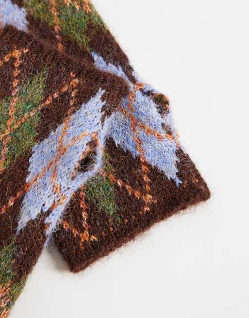 Accessorize argyle cut off gloves in dark multi, 2 of 3