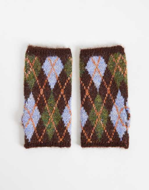 Accessorize argyle cut off gloves in dark multi, 3 of 3