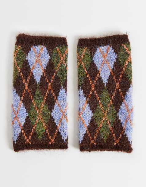 Accessorize argyle vingerloze handschoenen in donker multicolor - view 1