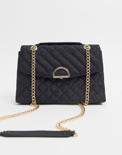 Accessorize Ayda mini quilted shoulder bag with chain in black