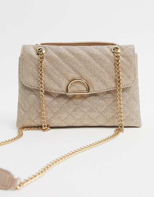 Accessorize Ayda mini quilted shoulder bag with chain in gold