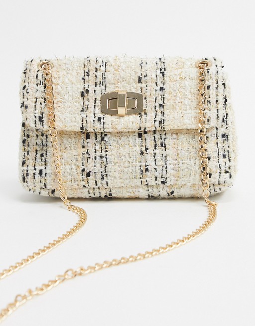 Accessorize Ayda mini quilted shoulder bag with chain in tweed
