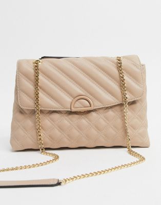 Accessorize Ayda quilted shoulder bag with chain strap in beige | ASOS